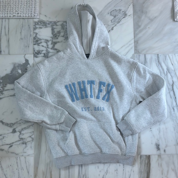 Tops White Fox Gray And Blue Hoodie Poshmark